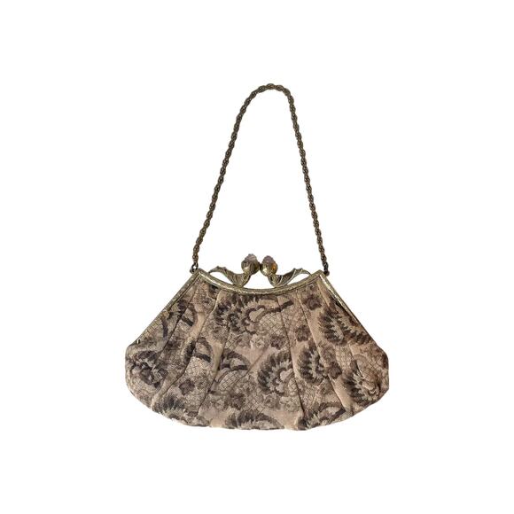 30s Wiener Studio Smejkal Pink Brown Floral Tapestry Petit Point Handbag Austria - Picture 1 of 9